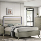 Contemporary Gray Bed with LED Wood Panel Headboard