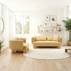 Contemporary Fabric Sofa for Living Room - Curved Back, High Density Foam and Feather Pillows