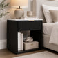Transitional Fluted Nightstand with Drawer & Open Shelf, Aluminum Handle