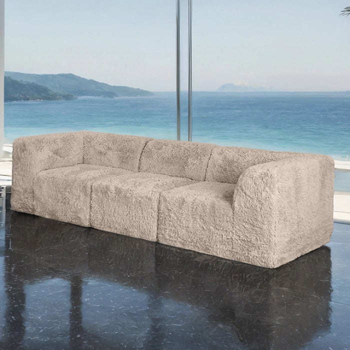 Deep Seating Faux Fur Modular Sofa, Contemporary 3-Seater for Living Room