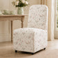 French Farmhouse Upholstered Dining Chair with Rounded Back, Caster Legs & Skirted Design