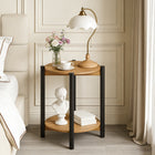 Round End Table with Open Shelf & Metal Legs – Transitional Wood Look Side Table for Living Room & Small Spaces