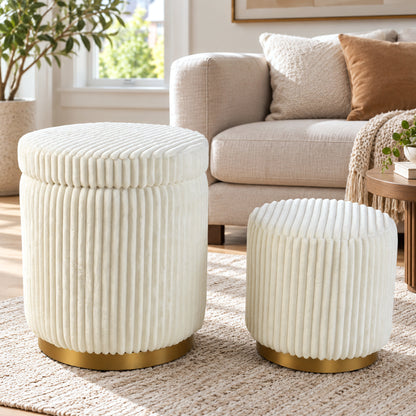 Nestable 2-Piece Storage Stool Set with 360° Swivel Base & Reversible Lid