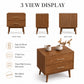Fully Assembled Mid-Century Modern Walnut Nightstand with Tapered Legs & Nickel Bar Pulls