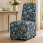 French Farmhouse Upholstered Dining Chair with Rounded Back, Caster Legs & Skirted Design
