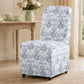 French Farmhouse Upholstered Dining Chair with Rounded Back, Caster Legs & Skirted Design