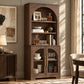Arched Tempered Glass Door Storage Cabinet, 3-Tier Open Shelf Bookcase Display Cabinet