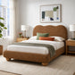 Contemporary Velvet and Boucle Upholstered Bed – Solid Rubberwood Frame