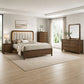 Mid-Century Modern Walnut 4-Piece Bedroom Set with Upholstered LED Platform Bed, Nightstand, Chest & Dresser with Optional Mirror