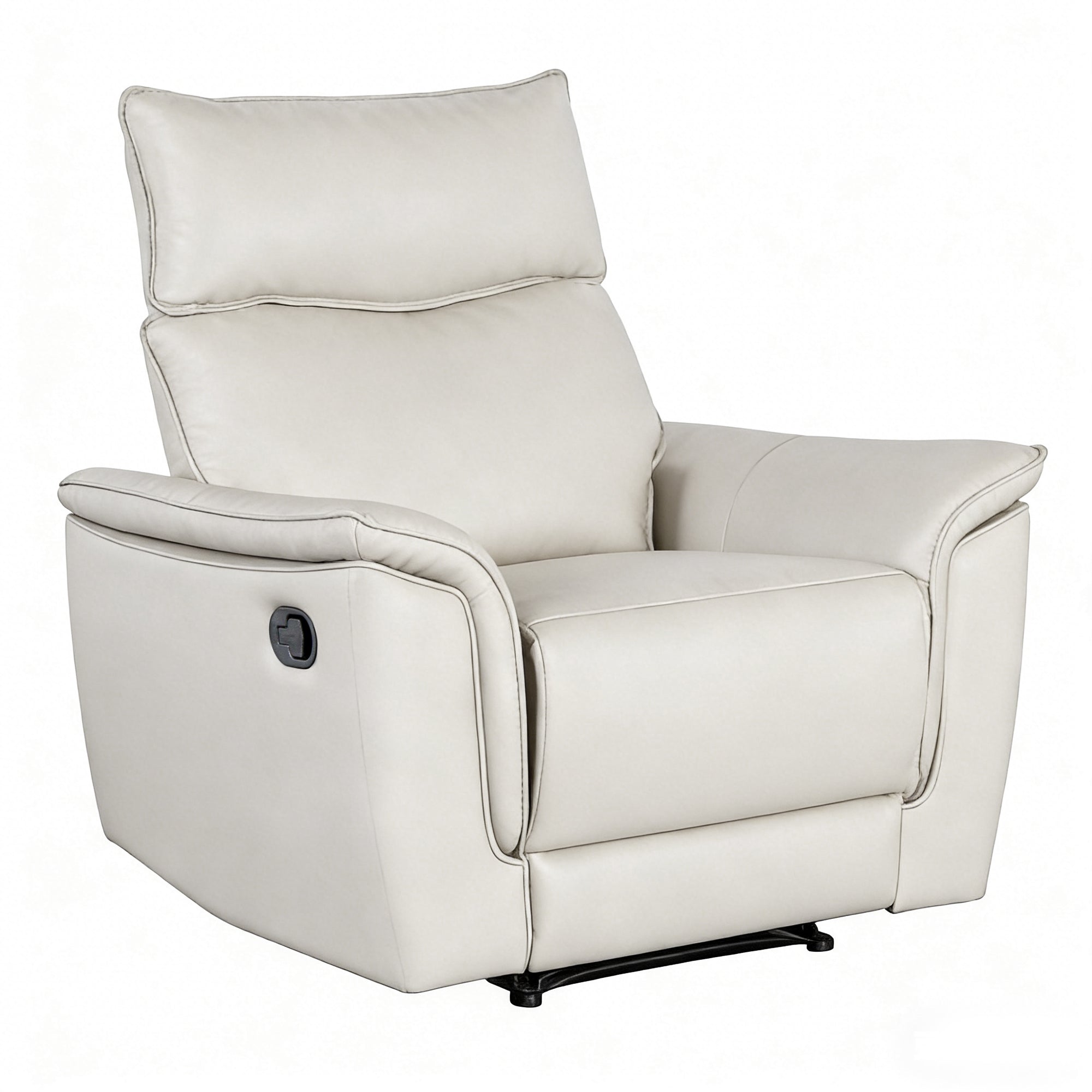 Transitional Leather Match Recliner Chair with Flared Padded Arms & Welt Trim