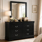 Transitional Sleigh Wood Dresser with Optional Mirror, Dovetail Drawers and Metal Pulls