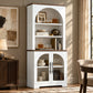 Arched Tempered Glass Door Storage Cabinet, 3-Tier Open Shelf Bookcase Display Cabinet