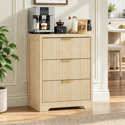 Fluted 3 Drawer Nightstand, Modern Wooden Storage Cabinet with Ribbed Drawer Fronts