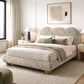 Contemporary Velvet and Boucle Upholstered Bed – Solid Rubberwood Frame