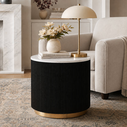 Modern Marble End Table – Genuine Marble Top & Gold Stainless Steel Base