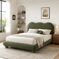 Contemporary Velvet and Boucle Upholstered Bed – Solid Rubberwood Frame