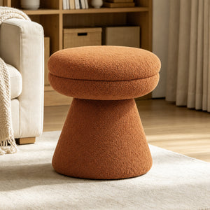 Contemporary Teddy Accent Stool with Mushroom Silhouette & Pedestal Base – Fully Assembled