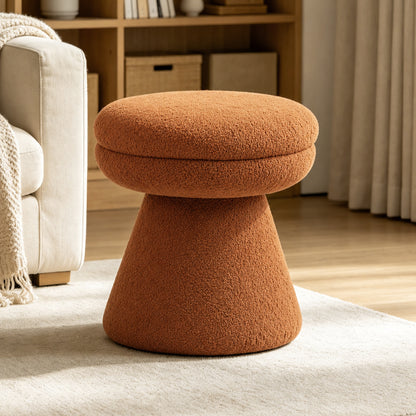 Contemporary Teddy Accent Stool with Mushroom Silhouette & Pedestal Base – Fully Assembled