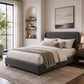 Contemporary Boucle Bed – Winged Edge Padded Headboard, Round Wood Legs