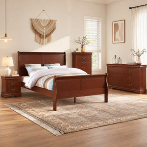 4-Piece Transitional Sleigh Bedroom Set with Solid Wood Bed, Nightstand, Chest & Dresser (Mirror Optional)