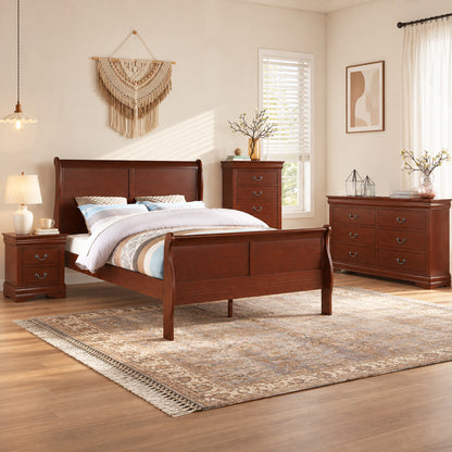 4-Piece Transitional Sleigh Bedroom Set with Solid Wood Bed, Nightstand, Chest & Dresser (Mirror Optional)