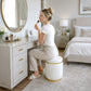Contemporary Velvet Counter Stool with Gold Trim & Stainless Steel Base – Upholstered Modern Bar Stool