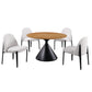 Athan 5-Piece Round Dining Table Set with Conical Metal Base & Upholstered Chairs – Black/Oak