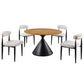 Athan 5-Piece Round Dining Table Set with Conical Metal Base & Upholstered Chairs – Black/Oak