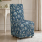 French Upholstered Dining Chair with Caster Legs & Skirted Design