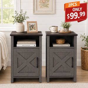 Rustic Farmhouse Side Table with Two-Tone Wood Finish and Metal Accents