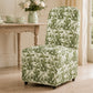 French Farmhouse Upholstered Dining Chair with Rounded Back, Caster Legs & Skirted Design