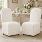 French Farmhouse Upholstered Dining Chair with Rounded Back, Caster Legs & Skirted Design