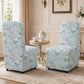 French Farmhouse Upholstered Dining Chair with Rounded Back, Caster Legs & Skirted Design