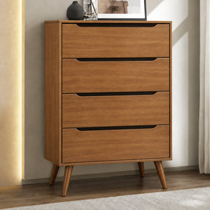 Mid-Century Modern Wood Storage Chest – Sleek Tapered Legs and Hidden Pulls