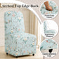 French Farmhouse Upholstered Dining Chair with Rounded Back, Caster Legs & Skirted Design