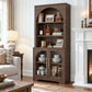 Arched Tempered Glass Door Storage Cabinet, 3-Tier Open Shelf Bookcase Display Cabinet