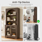 Arched Tempered Glass Door Storage Cabinet, 3-Tier Open Shelf Bookcase Display Cabinet