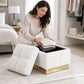 Contemporary Bouclé Storage Stool with Hidden Storage Compartment & Gold Stainless Steel Base – Fully Assembled