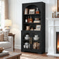 Arched Tempered Glass Door Storage Cabinet, 3-Tier Open Shelf Bookcase Display Cabinet