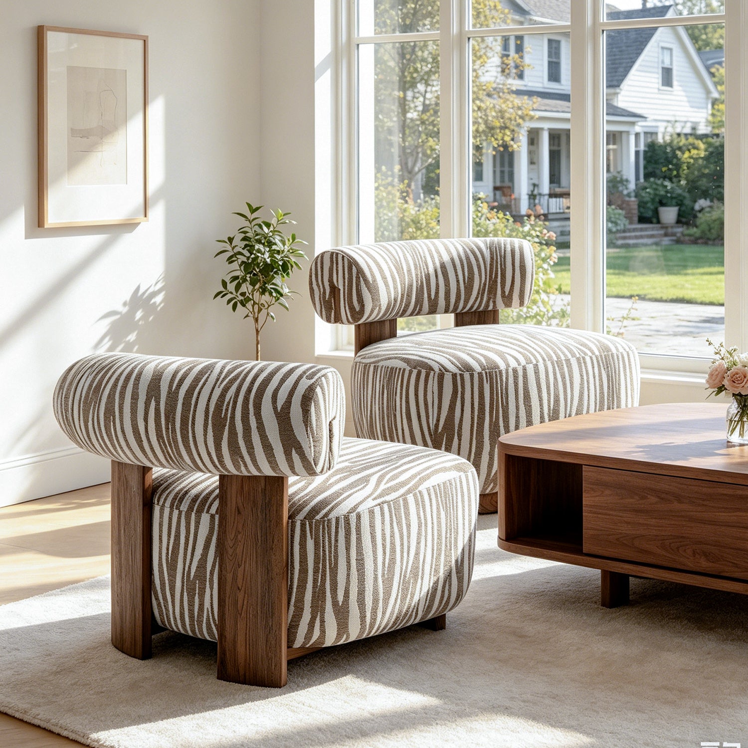 Contemporary Zebra-Stripe Chenille Accent Chair – Sculptural Cylindric
