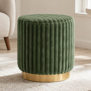 Contemporary Faux Fur Accent Stool with Gold Stainless Steel Base – Fully Assembled