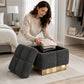 Contemporary Bouclé Storage Stool with Hidden Storage Compartment & Gold Stainless Steel Base – Fully Assembled
