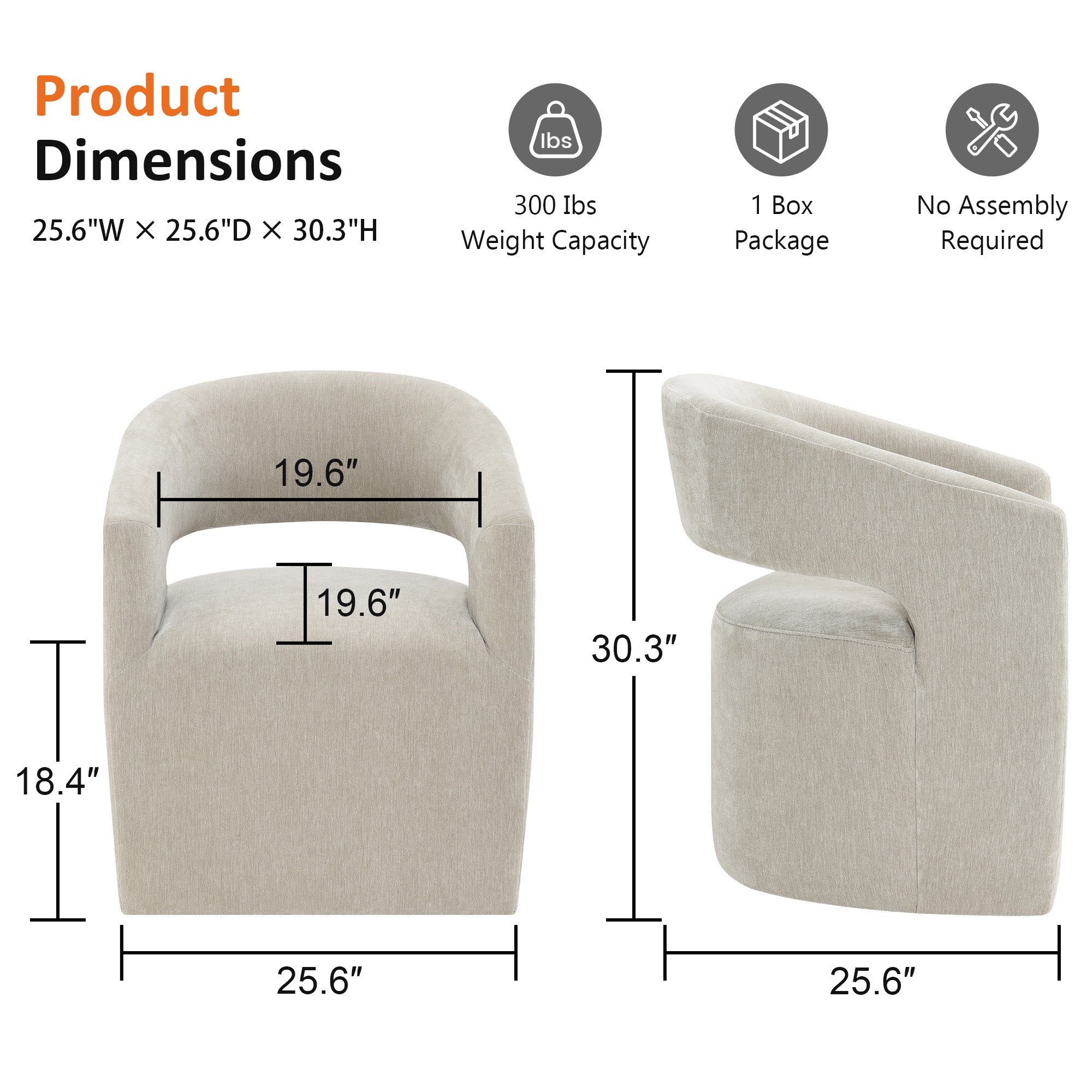 Rolling Barrel-Back Accent Chair with Casters – Contemporary Upholstered Arm Chair