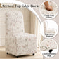 French Farmhouse Upholstered Dining Chair with Rounded Back, Caster Legs & Skirted Design