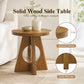 Contemporary Round End Table with Oak Veneer, Pedestal Base & Cross-Shaped Cutout Design