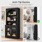 Arched Tempered Glass Door Storage Cabinet, 3-Tier Open Shelf Bookcase Display Cabinet