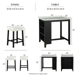 3-Piece Dining Set with USB Charging, Storage Shelves & Boucle Stools, High Gloss Kitchen Table for Small Spaces