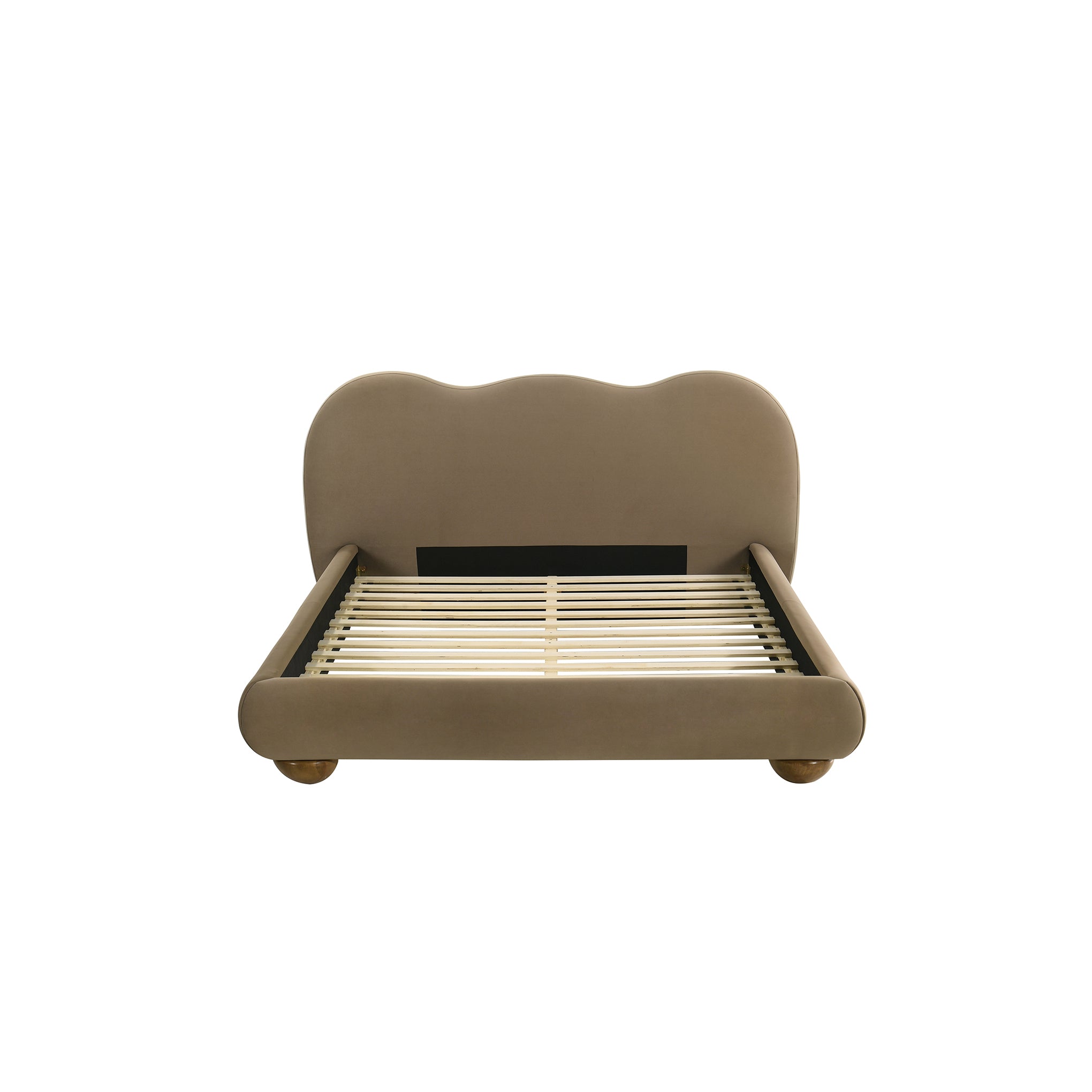 Contemporary Velvet and Boucle Upholstered Bed – Solid Rubberwood Frame