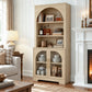 Arched Tempered Glass Door Storage Cabinet, 3-Tier Open Shelf Bookcase Display Cabinet