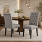 Rustic Upholstered Dining Chair with Button-Tufted Scroll Back